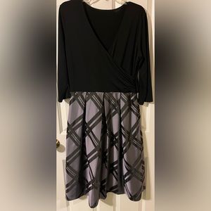 Purple and Black Faux Wrap Dress